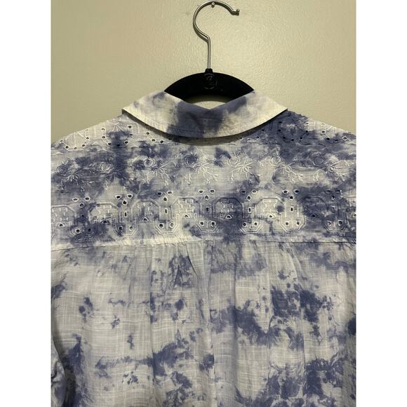 Pilcro Anthropologie The Cate Tie Dye Embroidered Button Down Blouse Size Small - Picture 8 of 11